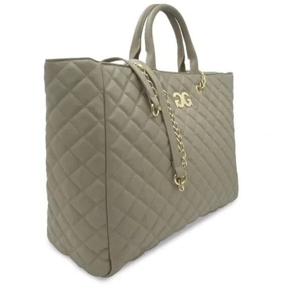 Gilda Paris Large Quilted Tote Bag in Taupe with Luggage Handle Slot NWT - Picture 2 of 6
